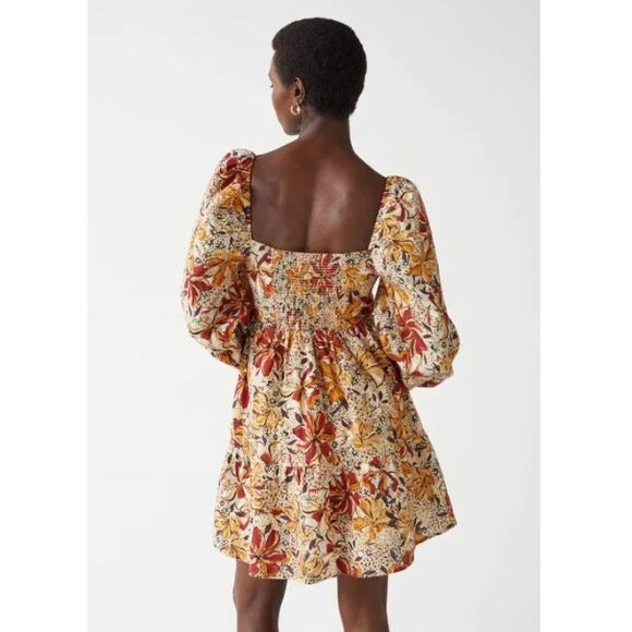 & Other Stories Floral Mini Dress Autumnal Floral Print Square neck Womens US 10 - Picture 3 of 12